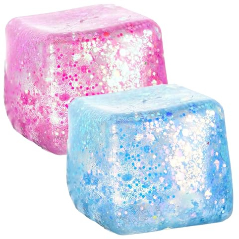 2 PCS Squishy Cube, Ice Cube Squishy Fidget Cube, Stress Cube for Anxiety Relief, Nice Cube for Adults Kids Teens, Classroom Office School Use, 6x6x6 cm, Pink and Blue, TPR Material