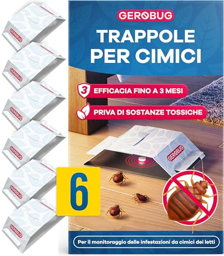 Gerobug Trampa para chinches de cama, 6 unidades, efectivas trampas adhesivas con fuerte cebo para la detección temprana de chinches, monitorización sin productos químicos y lista para usar, con