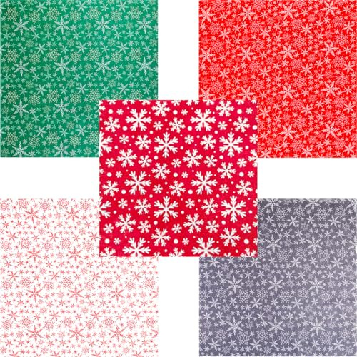 FANOST 5 PCS Christmas Fabrics for Sewing, 19.7“x19.7” Snowflake Quilting Fabric, Xmas Cotton Fabric Squares Patchwork Panels for DIY Quilting