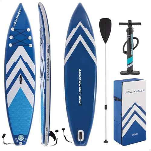 Intex Tabla paddle surf hinchable, Modelo AquaQuest 350 T, Tipo Touring, Mide 350x79x15 cm, Máx. 160 kg, Base antideslizante, Bomba de hinchado con manómetro, Quilla extraíble, Remo aluminio (68247)