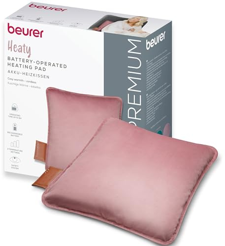 Beurer Heaty Termoforo, termoforo senza fili con batteria ricaricabile, con spegnimento automatico e 3 livelli di temperatura, con riscaldamento rapido, morbido velluto, rosa