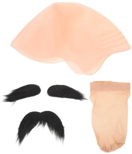 LRXIYODE 1set Bonnet Chauve Réutilisable Couvre-chef de Costume pour Théâtre et Fête, Calotte Chauve pour Adultes avec Barbe Fausse pour Cosplay et Maquillage