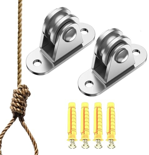 Poleas para cuerda – Tensor silencioso para uso intenso – Polea de acero inoxidable para cable de alta resistencia con carga de 80 kg – para bricolaje, garaje, kayak, pared, camping