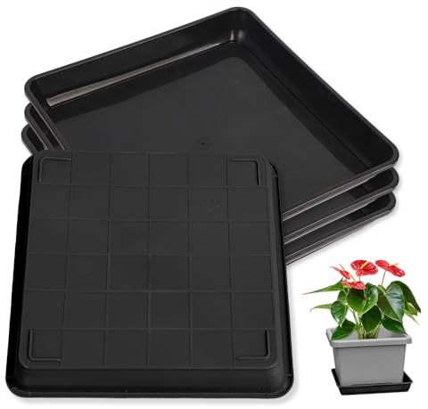 HMCEY 4 Pezzi Sottovasi Quadrati per Piante 29.5 X 29.5 CM,sotto Vaso per Piante da Interno Esterno,Piattini per Vasi da Fiori,Vassoi per Piantes Resistente per Soggiorno, Ufficio, Giardino - Nero