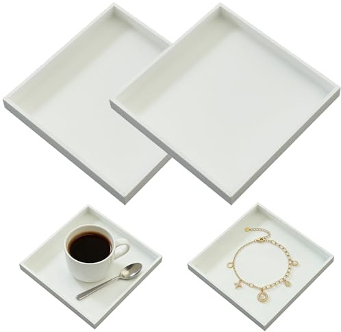 FAINCA 2er Set Deko Tablett Weiß 20x20x2cm Dekotablett Weiß