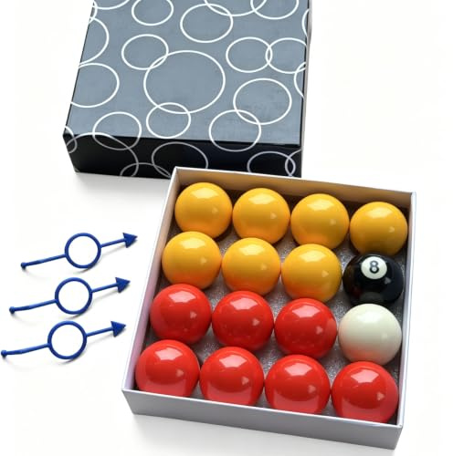 Sinkkuma Poolboll set, (1-1/2 tum, 2-1/4 tum) röda och gula biljardbollar set, 16 bollar biljardbord.