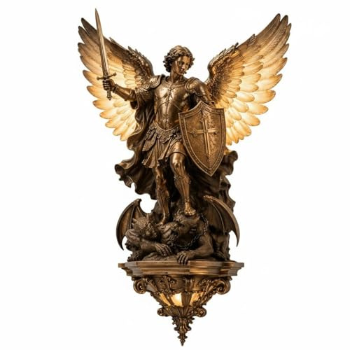 Baoblaze Ángel Lámpara de Pared Decorativa Iluminación Mural Escultura Resina Brillo Cálido Efecto Antiguo Adecuada para Decoración Interior Salón Entrada, Bronce, 25 17 8CM