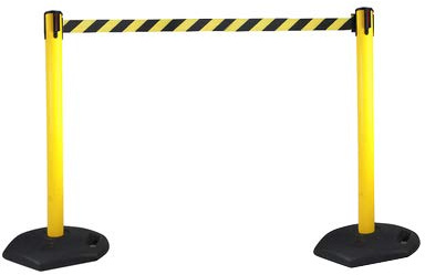 Lot de 2 FlexiBarrier -Safety - Système de guidage des personnes - Longueur de la sangle 3 m - Sangle de délimitation - Jaune - Noir-Jaune, Absperrständer, Absperrband, Absperrpfosten