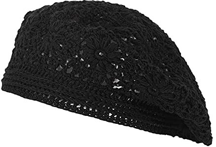 ZLYC Damen Baumwolle Häkelmütze Barette Handgemacht Retro Aushöhlen Strickmütze Frühling Sommer Leicht Elegant Baskenmützen (Farbe: Schwarz),Gr.Einheitsgröße