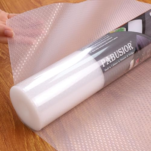 PABUSIOR Shelf Liners 11 inch Wide - Clear Easy to Cut Drawer Liners - Pre-Cut Size 11 x 360 Inch - Non-Adhesive EVA Waterproof Kitchen Cabinet Liner