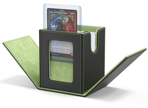 ZLCA MTG Caja de almacenamiento para tarjetas de béisbol con ventana Magic Commander que puede contener 100 juegos dobles de cartas coleccionables, apto para ccg/edh (negro y verde)