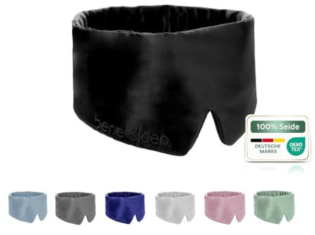 bene-sleep® verbesserte Schlafmaske – Neues Modell – Schlafkomfort aus 100% Maulbeerseide | Seidenschlafmaske für erholsamen Schlaf | Hautfreundlich & fördert längeren REM-Schlaf | 100% lichtdicht