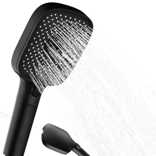 Ulytid Soffione Doccia Nero, Soffione Doccia Grande, Telefono Doccia 3+1 Modalità di Getto, Shower Head, Doccino Doccia Anti Calcare, Regolazione con una Sola Mano e Ugelli in Silicone Antigrippaggio