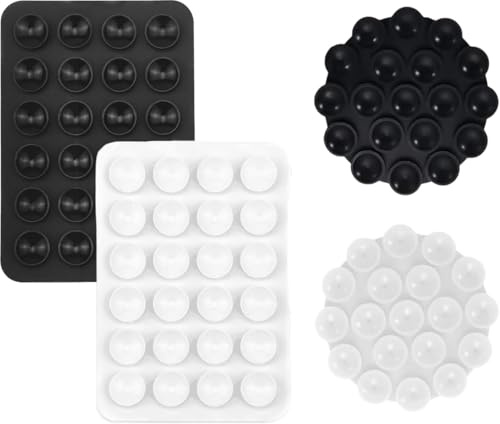 DaiUni 4 pièce Étuis à Ventouses en Silicone Extra Fort, Support de téléphone antidérapant avec Dos adhésif,Support à Ventouse Polyvalent, pour Tous Les ModèLes de TéLéPhones Portables (Noir/Blanc)