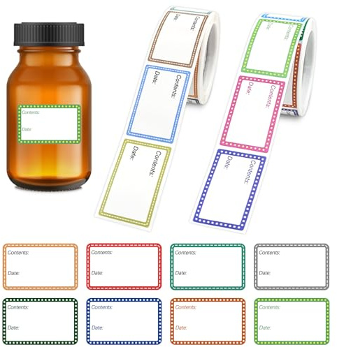 SUNNIFLY Etiquetas Adhesivas, 1000 Unidades Etiquetas Impermeables, con Fecha y Contenido Etiquetas Adhesivas Personalizadas, 25 x 40 mm, Removibles y Escribibles
