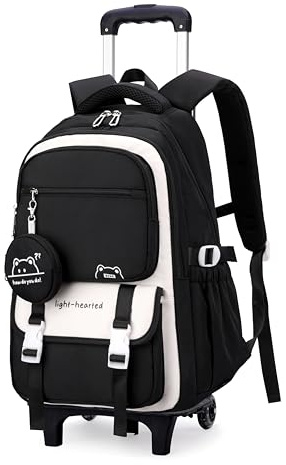 ETAISHOW Rolling Backpack for Girls Kids Backpack with Wheels Elementary School Roller Bookbag Trolley School Bag for Travel Black