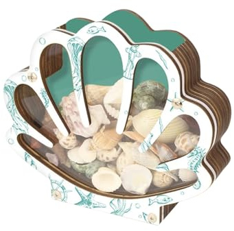 Vitrina de conchas marinas, caja de exhibición portátil decorativa de madera transparente, soporte para exhibir conchas marinas, salidas de playa para niños, coleccionistas, baños, salas de estar y