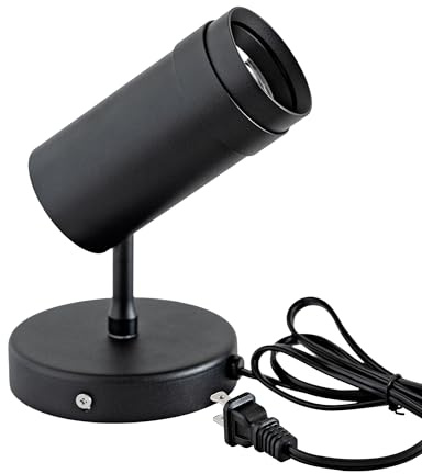 Opulux Black 9W Plug-in LED Zoomable Spotlight with Switch, Adjustable Beam Angle 10°–55°, CRI 97 Accent Uplight for Indoor Plants, Art, Wall, or Ceiling – Aluminum Body, Warm White 3000K