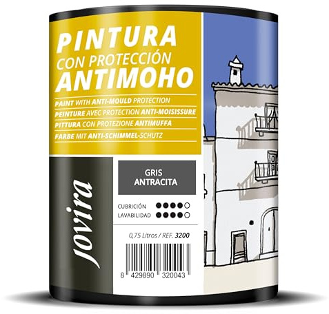 JOVIRA PINTURAS Pintura Antimoho, Evita el moho, resistente a la aparición de moho en paredes, aspecto mate. (750 Mililitros, Gris Antracita) -T