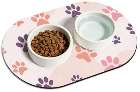 METEOROCK Tappetino Ciotole Gatto, 51x30,5 cm Tappetino Gatto Ciotole Antiscivolo per Cani e Gatti Con Retro in Gomma, Sottociotola Gatti Adatto a Ciotola Singole Regolare