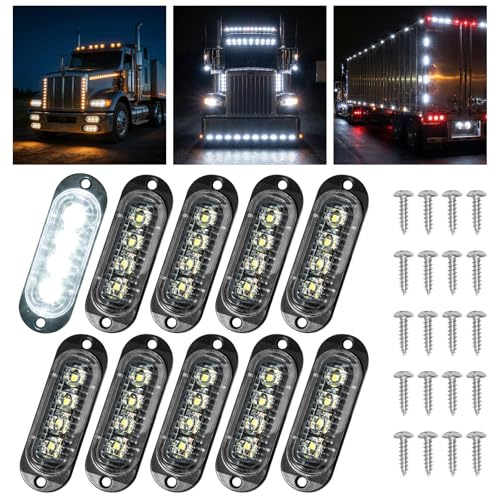 Catekro 10 stk. Begrenzungsleuchten Anhänger, Positionsleuchten Anhänger mit 4 Licht 12/24V 3000K Wasserdicht Universelle Seitenmarkierungsleuchten für Bus Caravan LKW PKW als Umrissleuchte (Weiß)