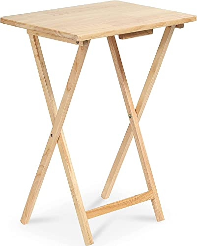 Unibos Rubberwood Folding Wooden TV Table With Wood Pine Finish - Ideal For T.V. Dinners