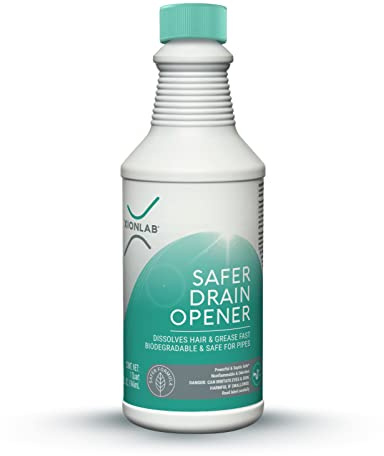 XionLab Safer, Greener Drain Clog Remover – Industrial-Strength Liquid Drain Cleaner for Hair & Grease – Septic Safe, Odorless, Biodegradable for Bathroom Sink, Bath Tub, & Shower Drain – 32 oz