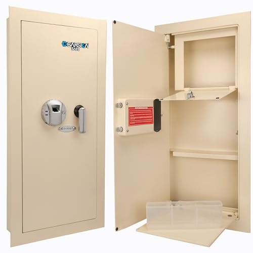 Barska 0.83 Cu Ft Biometric Wall Safe – Fingerprint Security Safe with Digital Keypad, Left-Opening Door – Hidden In-Wall Installation Between Standard Wall Studs- In wall safe - Hidden safe