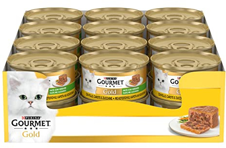Purina Gourmet Gold - Lot de 24 conserves de pâté Humide pour Chat avec des légumes, du Poulet, des Carottes et des courgettes, 85 g chacune