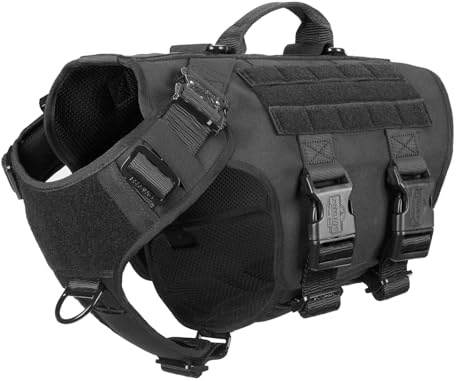 ICEFANG GN3 Tactical Dog Harness with 6X Buckle,Dog Molle Vest with Handle,3/4 Body Coverage,Hook and Loop Panel for ID Patch,No Pulling Front Clip (L (28-35 Girth), Black)