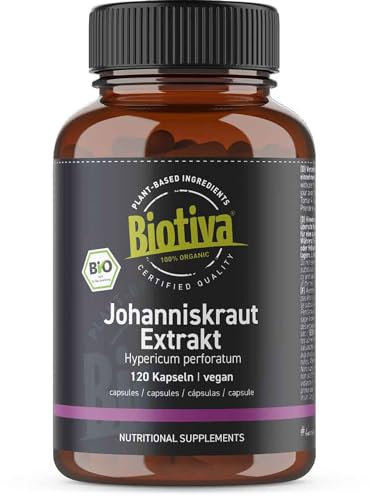 Johanniskraut Extrakt Bio 120 Kapseln - Hypericum perforatum - ohne Trennmittel - ohne Füllstoffe - Kontrolliert biologischer Anbau - Biotiva