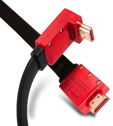 JuicEBitz 4K HDMI Cable 8m, Flat Slim 180/90 Degree High Speed HDMI 4k/60fps. 1080p/120hz/144hz, CEC, ARC, Ethernet v2.0 Lead for UHD TV (inc Wall Mount), XBox, PS5, Apple, Sky, PC/Laptop [8M Long]