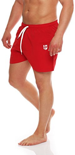 Gennadi Hoppe badshorts för män, korta badbyxor, strandshorts, boardshorts, simbyxor, Röd (röd), M