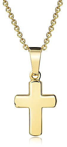 Xaana Colgante infantil de cruz brillante, 12 mm, incluye cadena de 36/38 cm, plata de ley 925 chapada en oro AMZ0563, Plata esterlina