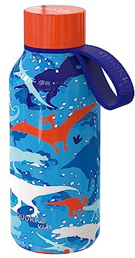 Quokka Kids Solid Con Colgador - Dinosaur 330 ML | Botellas De Agua Acero Inoxidable Sin BPA |Botella Térmica De Doble Pared - Mantiene el frío y el Calor para Niños y Adultos