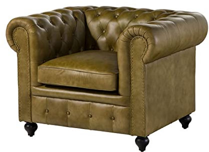 MASSIVMOEBEL24.DE | Chesterfield Sessel aus Echtleder #302 | aus echtem Büffel-Leder - Grün | 105x82x75 cm | mit Nieten | Lounge-Sessel Sofasessel Relaxsessel