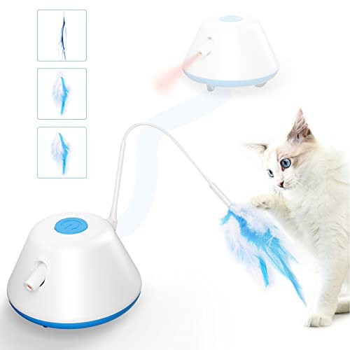 Sosirolo Jouet interactif électronique Amusant pour Chats d'intérieur - Jouet Automatique à LED avec Plumes - Jouet d'exercice pour Chat 3 Modes de Jeu - Convient au Hasard - pour Chat Adulte (Bleu)