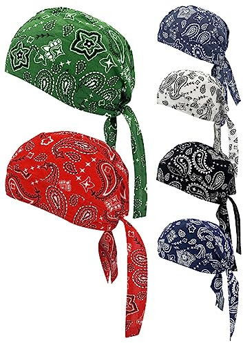 Cotton Do Rags Paisley Skull Beanie Chef Doo Rags Motorcycle Helmet Liner Cooling Dew Rag Bandana Hats Welder Welding Sweat Skull Caps Large Headwrap for Men and Women (Paisley Packs)