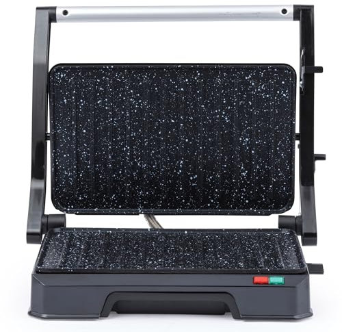 Salter EK5856 Megastone Health Grill & Panini Maker – Electric Grill, Non-Stick Plates, Opens out to 180° for Dual Cooking, No Oil Required, Removable Drip Tray, Easy to Clean, Cool-Touch Handle, 850W