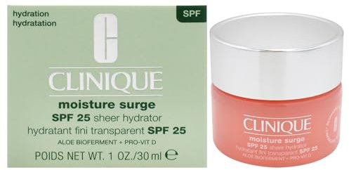 Clinique Moisture Surge SPF 25 Sheer Hydrator Face Moisturiser, 30 ml. With Hyaluronic Acid + Aloe Vera Bioferment + Provitamin D, Hydrating + Glowing, Safe For Sensitive Skin