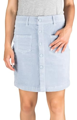 DENIMFY Minifalda de pana DFAlina para mujer, minifalda con bolsillos, falda midi de verano, elegante, falda midi elástica, hasta la rodilla, corta, línea A, cierre de botones, azul, beige, verde, S,