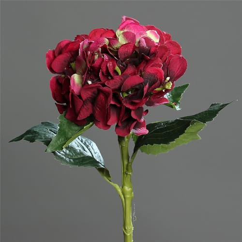 Hortensie (Hydrangea), Fuchsia - 1 Blütenkopf, 3 Blätter, Textil - naturgemäßer ausgepräger Stiel, Farbe: Creme - 1 Stück