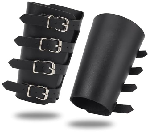 NBEADS 1 Pair Arm Guards, Black Medieval PU Buckle Bracers Wrist Band Buckle Wide Bracer Adjustable Knight Retro Renaissance Arm Guards for Halloween Punk Cosplay