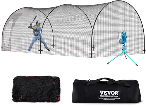 VEVOR Baseball-Schlagkäfig-Netz mit Rahmen und Netz 6,7 x 3,6 x 2,4 m, Baseballkäfig-Netz zum Schlagen und Aufstellen, Baseballnetz, Schlagkäfig für Jugendliche oder Erwachsene Schwarz Hinterhof