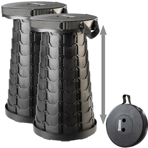 Semptec Urban Survival Technology Klapphocker: 2er-Set Tragbarer Teleskop-Hocker, höhenverstellbar, bis 200 kg (Mobiler Hocker, faltbar, Faltbarer)