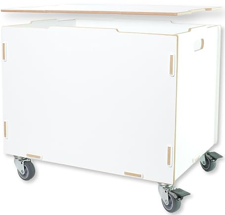 clipfritz - Bauli porta giocattoli - Bianco MDF - 33 x 45,5 x 34,5 cm + ruote da 6 cm - Baule con ruote - Contenitori portagiochi - Scatola porta giochi - Scatola legno con coperchio portaoggetti