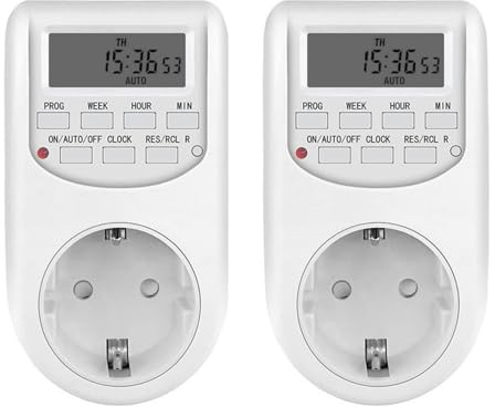 DEWIN Temporizador Digital,2300W 10A 230V Temporizador Enchufe Digital para Interior,con 16 Programas de Conmutación Configurables,con Pantalla LCD(2 Unidades)