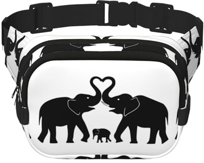 Vieux éléphant et jeune éléphant carré double couche sac banane sac de poitrine sac bandoulière sac de course voyage randonnée, Noir , Taille unique