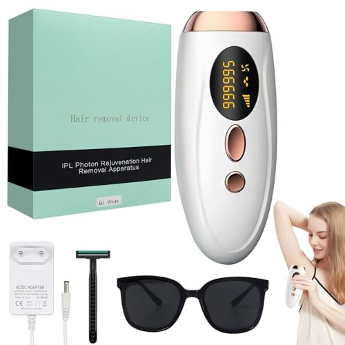 HASAIKA® Depiladora Electrica, Depiladora Laser, Depiladora Laser IPL con Función de Enfriamiento, Depiladora indolora para cara, axilas, brazos, piernas y cuerpo (Blanca)