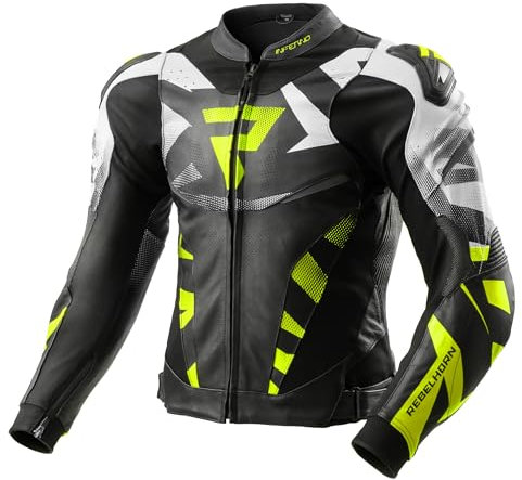 REBELHORN Inferno Giacca da Moto Uomo | Pelle | Protezioni per Gomiti, Spalle e Schiena RE ZRO Livello 2 | Cursori per le Spalle | Gilet In&Out | Pannelli di Ventilazione